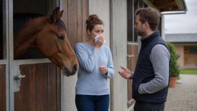 Allergische Beschwerden im Kontakt mit einem Pferd [Bildinhalt mit KI erstellt]